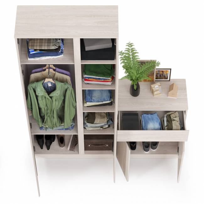 Шкаф комбинированный с зеркалом внутри и комод Ника цвет ясень анкор светлый Шкаф комбинированный с зеркалом внутри и комод Ника цвет ясень анкор светлый