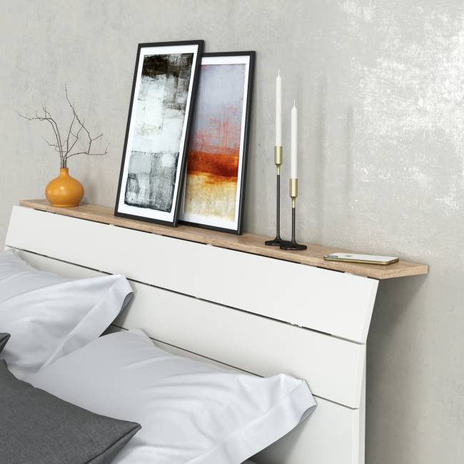 Кровать двуспальная Муссон 1600 с ортопедическим основанием и прикроватная тумба цвет белый/дуб эндгрейн элегантный