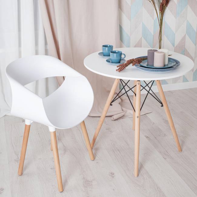 Стул QXX (mod. C1058-1) пластик/дерево, 60 х 53 х 81 см, White (Белый) 70029/ натуральный (Комплект из 4 шт.) белый пластик/дерево