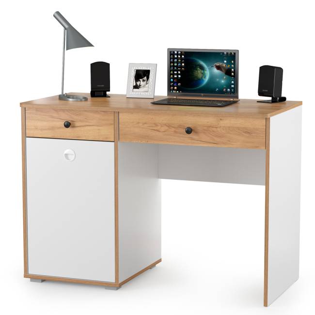 Два письменных стола и шкаф Вуди цвет белый премиум/дуб крафт золотой