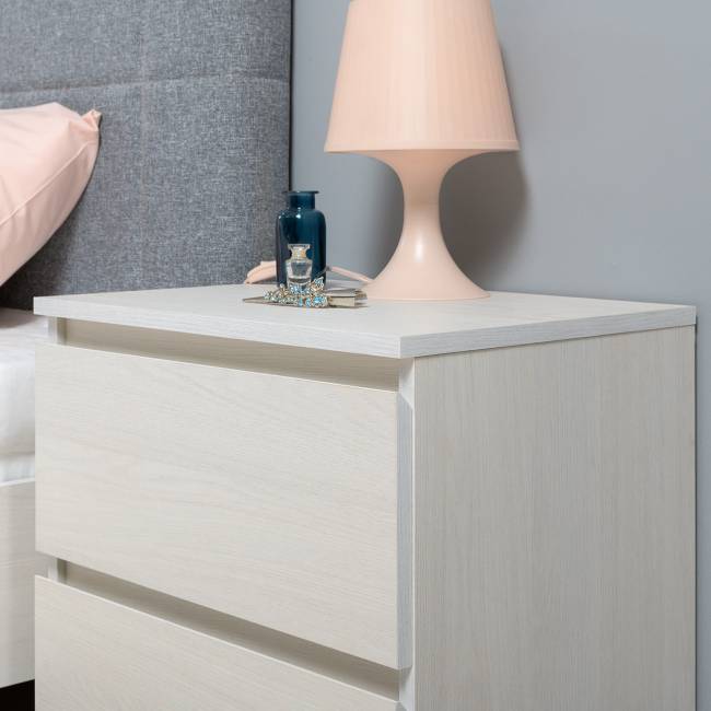 Двуспальная кровать с мягкой спинкой с основанием и двумя тумбочками Ника цвет ясень анкор светлый