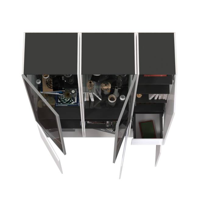 Горка для гостиной Сидней из шкаф-витрина 2 штуки и шкаф с ящиком 13.202 цвет белый/чёрный/МДФ белый глянец Горка для гостиной Сидней из шкаф-витрина 2 штуки и шкаф с ящиком 13.202 цвет белый/чёрный/МДФ белый глянец