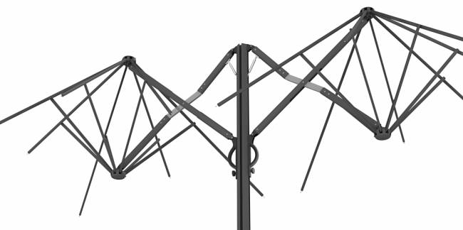 Зонт профессиональный двухкупольный 3.5х7.5 м Galaxia Dual T Timber имитация ироко, серебристо-серый 3500х7500 мм