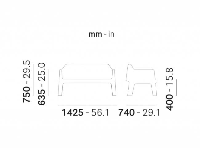 Диван пластиковый Plus Air белый 1425х740х750 мм
