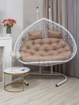 Подвесное двухместное кресло из искусственного ротанга "BUENO GRANDE", белый Подвесное двухместное кресло из искусственного ротанга "BUENO GRANDE", белый