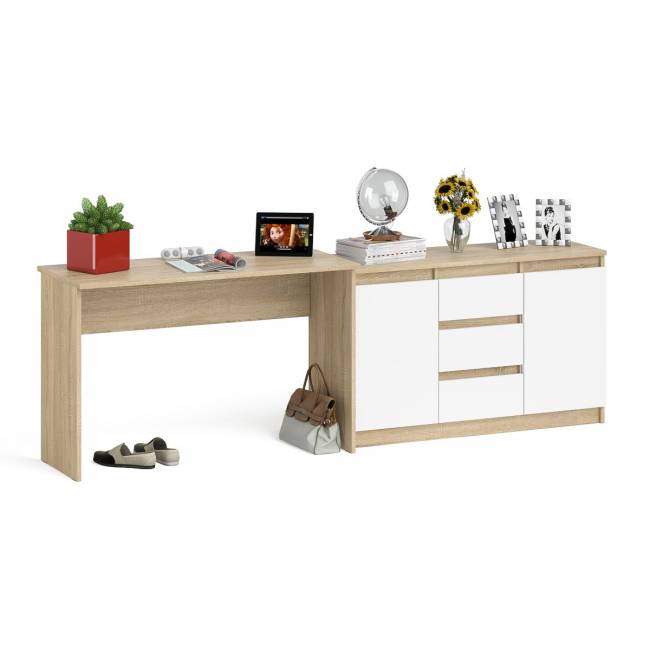 Письменный стол 1200 с комодом-тумбой МК-1200-3 Мори цвет дуб сонома/белый