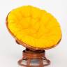 Кресло-качалка "PAPASAN"   коньяк с механизмом желтая подушка