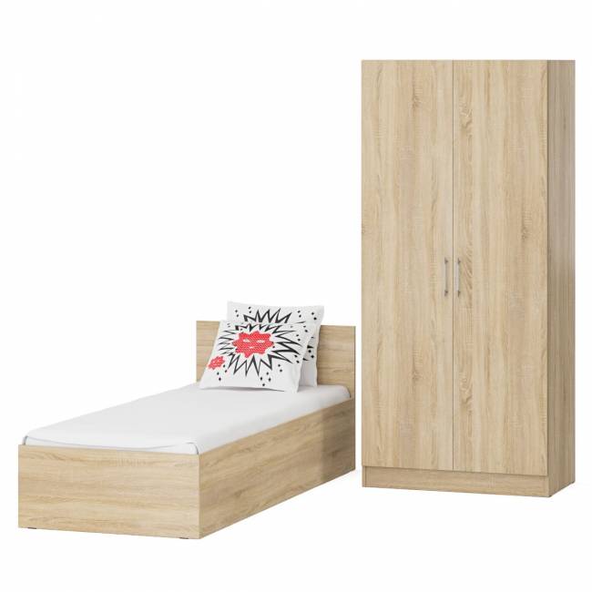 Кровать односпальная 800 со шкафом для одежды 2-х створчатым Стандарт цвет дуб сонома Кровать односпальная 800 со шкафом для одежды 2-х створчатым Стандарт цвет дуб сонома