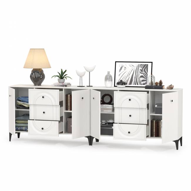 Два Комода Валенсия можно использовать как ТВ-тумбу цвет белый шагрень