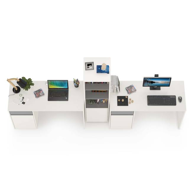 Два письменных стола и открытый стеллаж Торонто цвет белый шагрень/стальной серый Два письменных стола и открытый стеллаж Торонто цвет белый шагрень/стальной серый