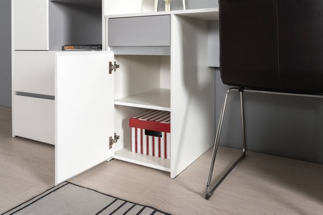 Два письменных стола и открытый стеллаж Торонто цвет белый шагрень/стальной серый Два письменных стола и открытый стеллаж Торонто цвет белый шагрень/стальной серый