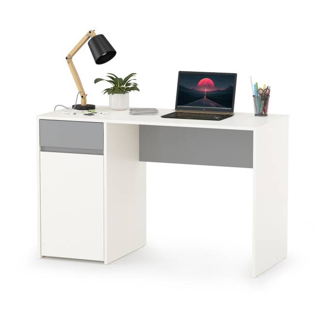 Два письменных стола и открытый стеллаж Торонто цвет белый шагрень/стальной серый Два письменных стола и открытый стеллаж Торонто цвет белый шагрень/стальной серый