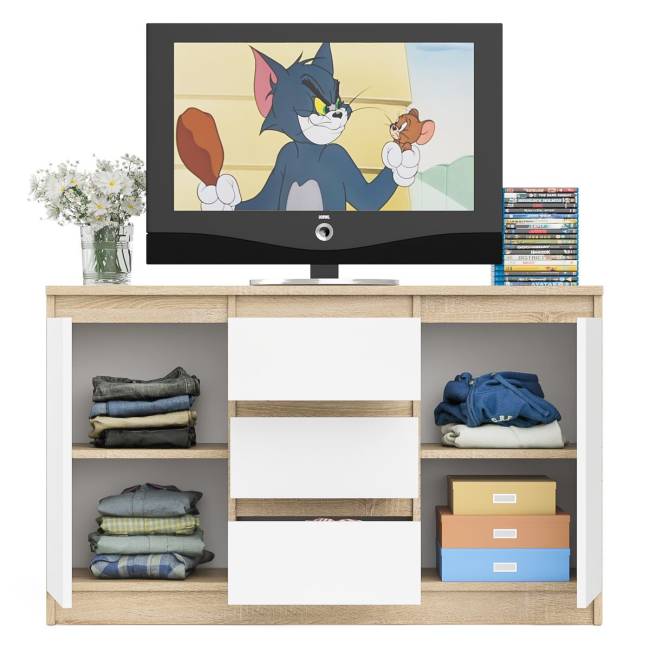 Комод-тумба три ящика и две дверки Мори МК1200.3 цвет дуб сонома/белый