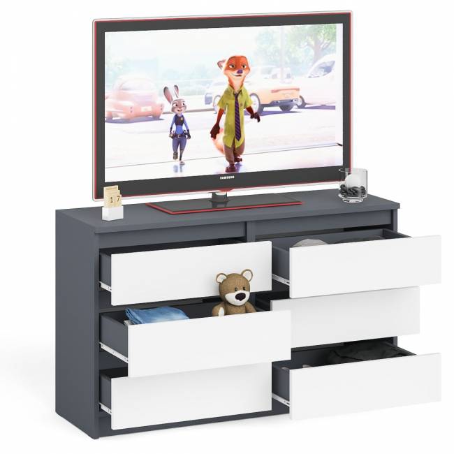 Широкий комод шесть ящиков Мори МК1200.6 цвет графит/белый Широкий комод шесть ящиков Мори МК1200.6 цвет графит/белый