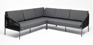 "Канны" диван модульный плетеный из роупа, каркас алюминий темно-серый (RAL7024), роуп темно-серый круглый, ткань темно-серая "Канны" диван модульный плетеный из роупа, каркас алюминий темно-серый (RAL7024), роуп темно-серый круглый, ткань темно-серая