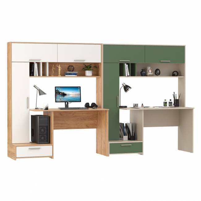 Два стола письменных Лайт 03.243Н цвет дуб крафт золотой/белый премиум/сатин/дымчатый зелёный