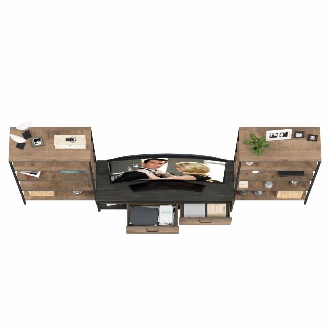 Два открытых стеллажа с полками и ТВ-тумба Трувор цвет дуб гранж песочный/интра