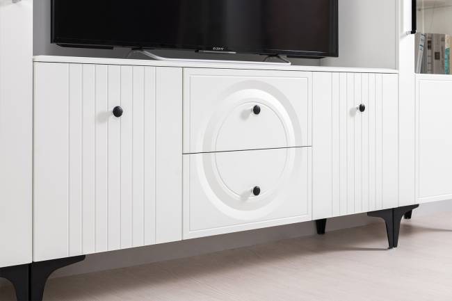 Стенка для гостиной с сервантом Валенсия № 60 цвет белый шагрень