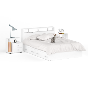 Кровать с ящиками 1400 Камелия + две тумбы цвет белый Кровать с ящиками 1400 Камелия + две тумбы цвет белый