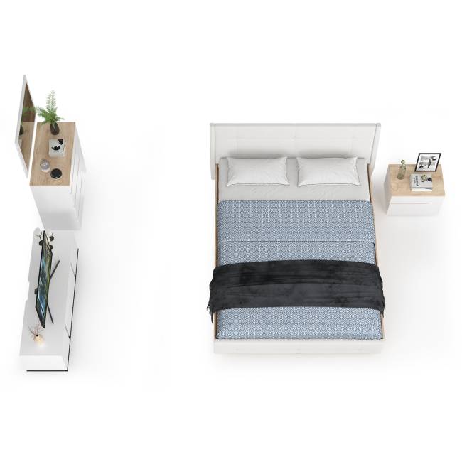 Комплект мебели Муссон № 19 в Вашу спальню цвет белый/чёрный/дуб эндгрейн элегантный/кожзам белый Комплект мебели Муссон № 19 в Вашу спальню цвет белый/чёрный/дуб эндгрейн элегантный/кожзам белый