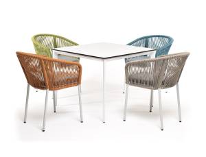 "Аркобалено" обеденная группа на 4 персоны со стульями "Марсель", каркас белый, роуп цветной "Аркобалено" обеденная группа на 4 персоны со стульями "Марсель", каркас белый, роуп цветной