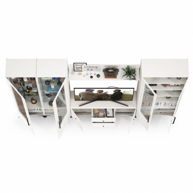 Валенсия стенка в гостиную № 66 цвет белый шагрень