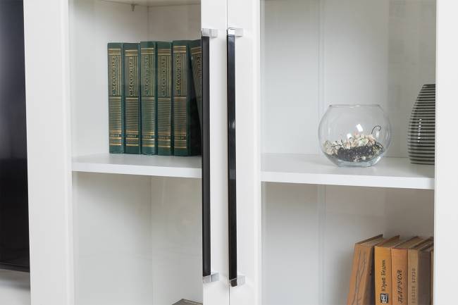 Валенсия стенка в гостиную № 66 цвет белый шагрень