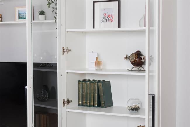 Валенсия стенка в гостиную № 66 цвет белый шагрень