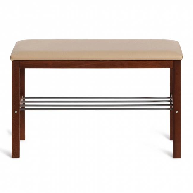 Банкетка BERYL дерево / экокожа, 67*31*49 см, темный орех/бежевый