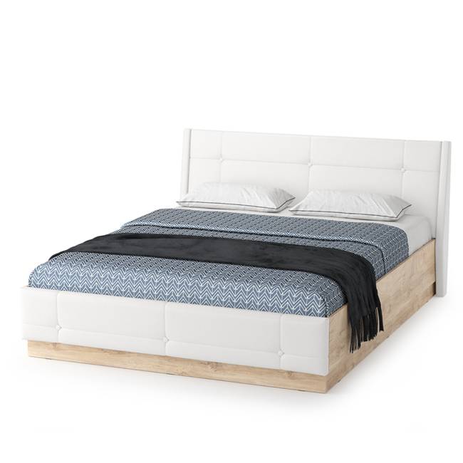 Кровать с подъёмным ортопедом 1600 и комод с зеркалом Муссон цвет белый/дуб эндгрейн элегантный/кожзам белый Кровать с подъёмным ортопедом 1600 и комод с зеркалом Муссон цвет белый/дуб эндгрейн элегантный/кожзам белый