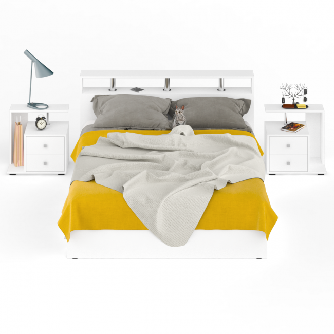 Кровать с ящиками 1600 Камелия + две тумбы цвет белый Кровать с ящиками 1600 Камелия + две тумбы цвет белый