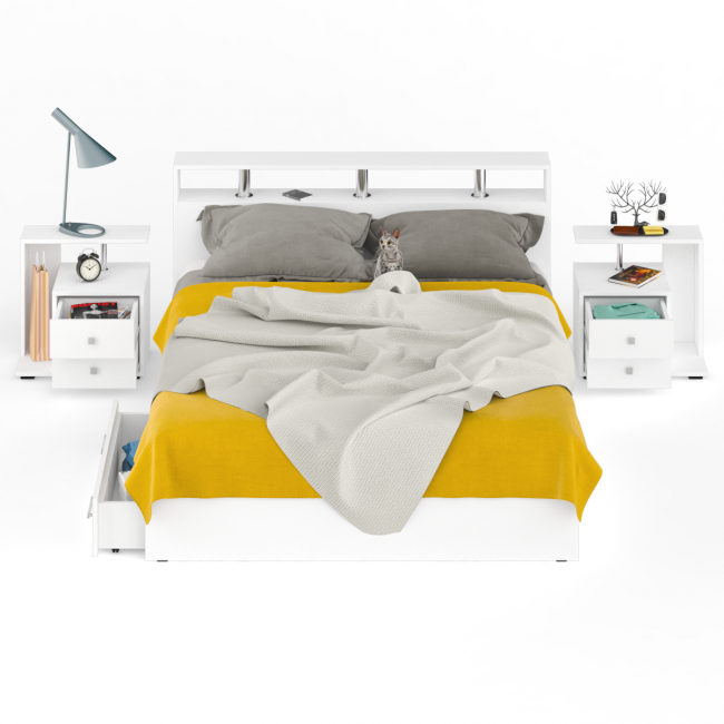 Кровать с ящиками 1600 Камелия + две тумбы цвет белый Кровать с ящиками 1600 Камелия + две тумбы цвет белый