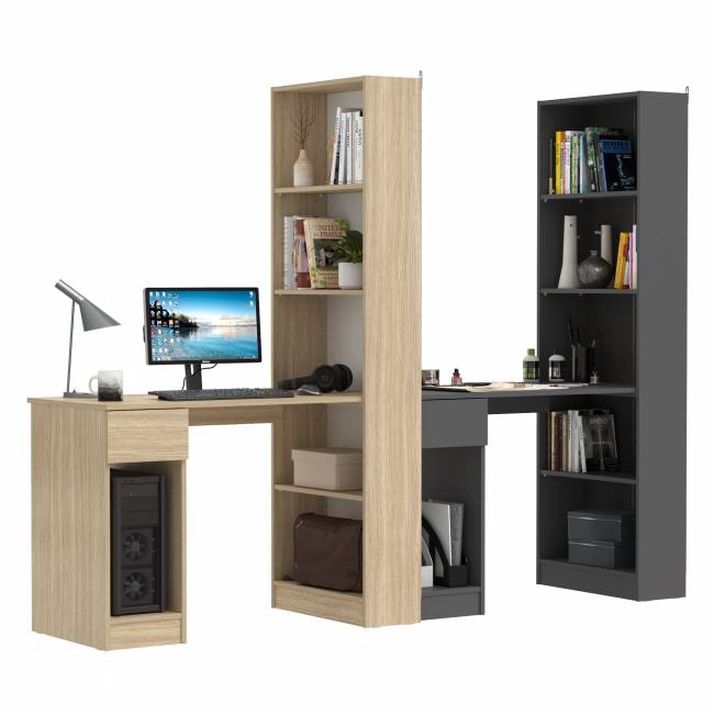 Столы компьютерные со стеллажами - комплект из двух штук Лайт 10.01 цвет плэйн/тёмно-серый Столы компьютерные со стеллажами - комплект из двух штук Лайт 10.01 цвет плэйн/тёмно-серый