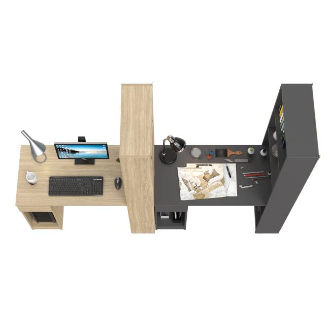 Столы компьютерные со стеллажами - комплект из двух штук Лайт 10.01 цвет плэйн/тёмно-серый Столы компьютерные со стеллажами - комплект из двух штук Лайт 10.01 цвет плэйн/тёмно-серый