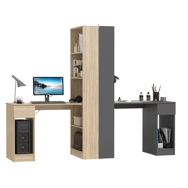Столы компьютерные со стеллажами - комплект из двух штук Лайт 10.01 цвет плэйн/тёмно-серый Столы компьютерные со стеллажами - комплект из двух штук Лайт 10.01 цвет плэйн/тёмно-серый