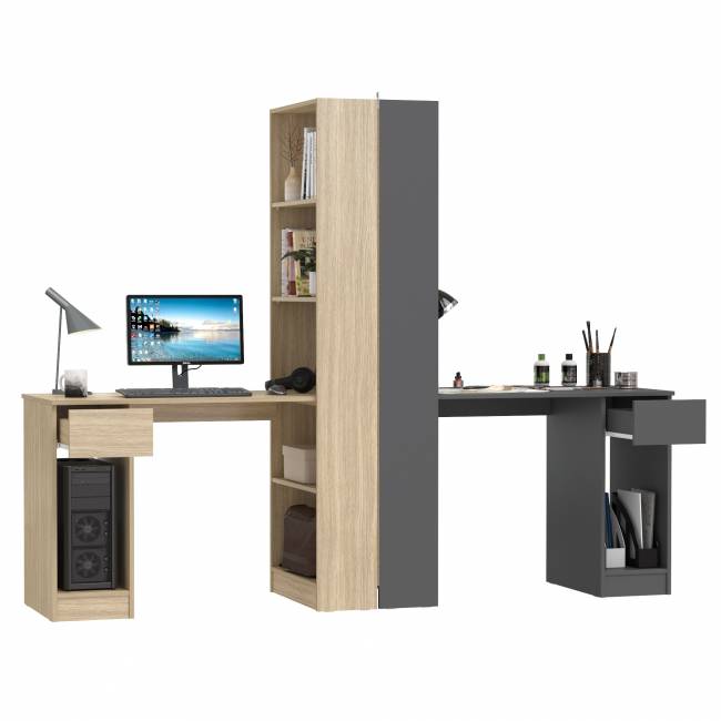 Столы компьютерные со стеллажами - комплект из двух штук Лайт 10.01 цвет плэйн/тёмно-серый Столы компьютерные со стеллажами - комплект из двух штук Лайт 10.01 цвет плэйн/тёмно-серый