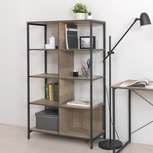 Два стеллажа Трувор 13.151.02 и один открытый стеллаж с полками цвет дуб гранж песочный/интра Два стеллажа Трувор 13.151.02 и один открытый стеллаж с полками цвет дуб гранж песочный/интра