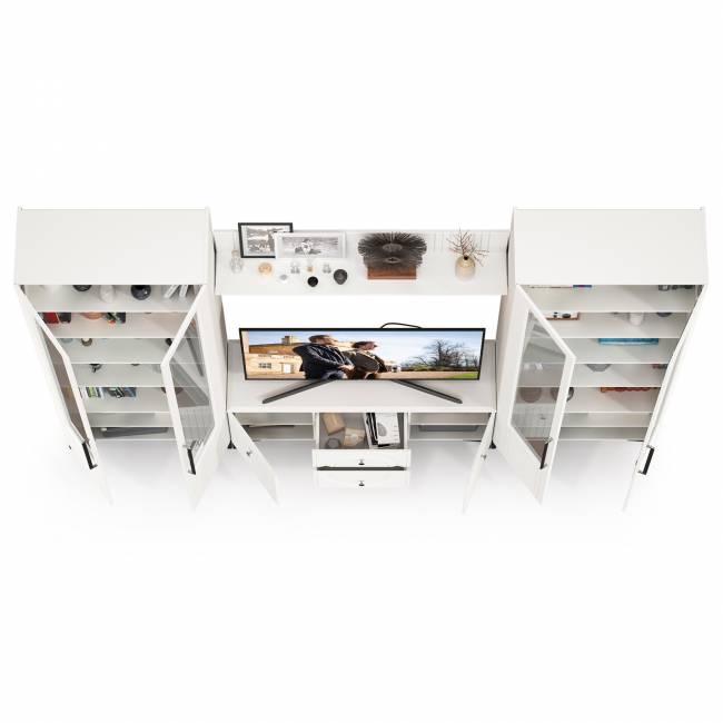 Два широких серванта и ТВ-тумба Валенсия цвет белый шагрень