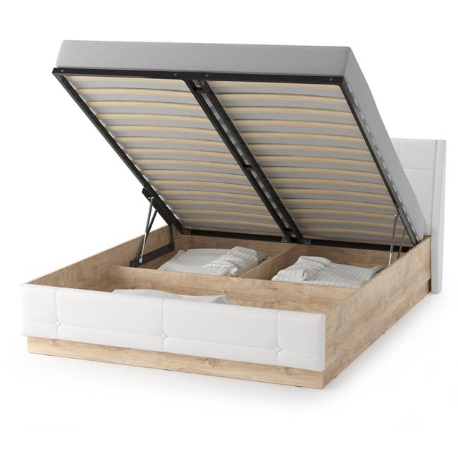 Кровать Муссон с подъёмным ортопедическим основанием цвет дуб эндгрейн элегантный/искусственная кожа белая Кровать Муссон с подъёмным ортопедическим основанием цвет дуб эндгрейн элегантный/искусственная кожа белая