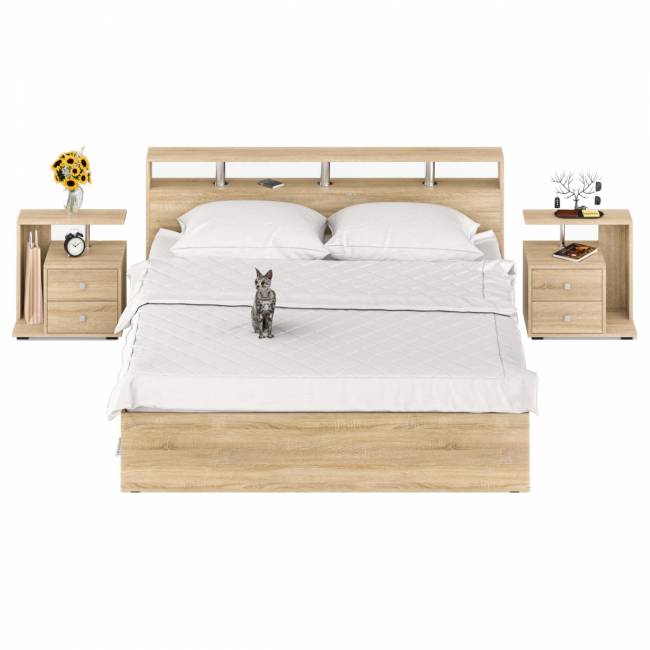 Кровать с ящиками 1800 Камелия + две тумбы цвет дуб сонома
