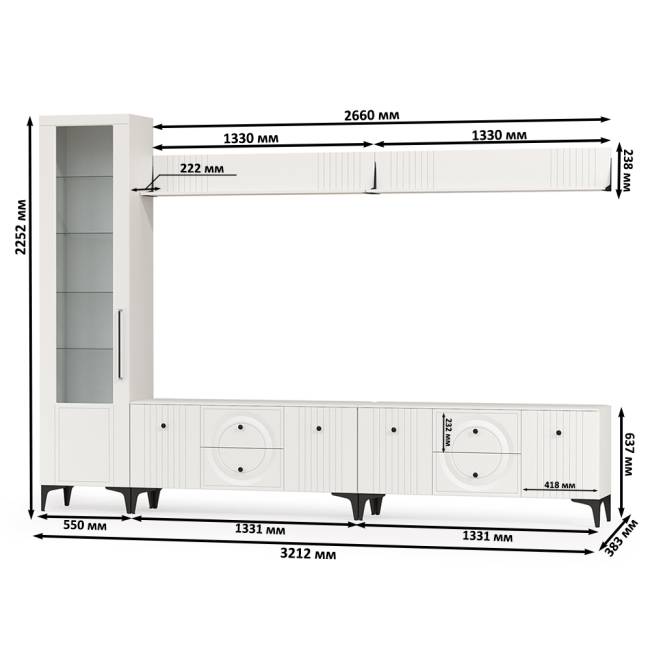 Стенка в гостиную Валенсия № 80 цвет белый шагрень