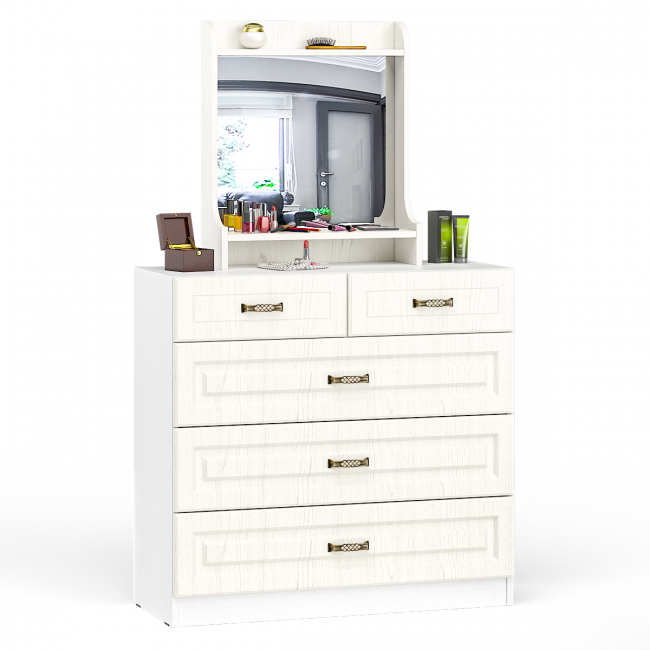 Комод с зеркалом Ливерпуль цвет ясень ваниль/белый Комод с зеркалом Ливерпуль цвет ясень ваниль/белый