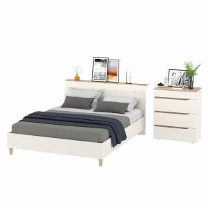 Комод четыре ящика Муссон и кровать со спальным местом 1600х200 цвет белый/дуб эндгрейн элегантный